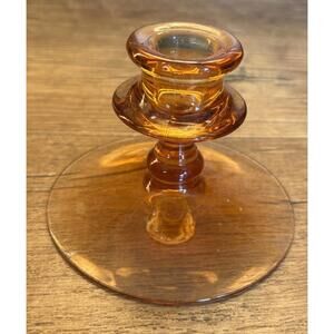 Vintage Fostoria Amber Etched Depression Glass Candle Stick Holder 3”